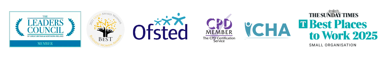 leaders council, awards logo, ofsted logo, CPD member logo, The Children's Homes Association logo, Sunday Times Best Place to Work 2025